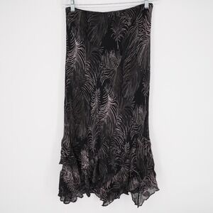 Vintage Whimsigoth Y2K Midi Skirt Womens 14 Black Chiffon Beaded Layered Hanky